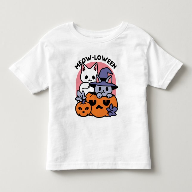 Camiseta De Bebé Meow-Loween - Diseño de felinos Halloween (Anverso)