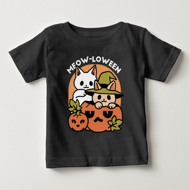Camiseta De Bebé Meow-Loween - Diseño festivo de gatos de Halloween (Anverso)