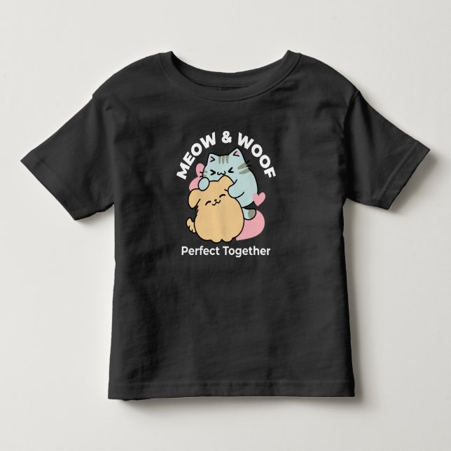 Camiseta De Bebé Meow & Woof Perfect Together: Gato y perro delicio (Anverso)