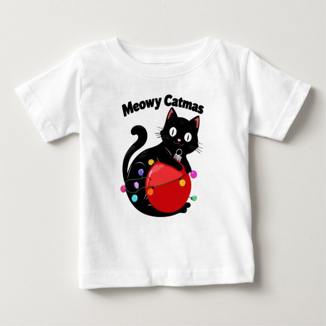Camiseta De Bebé Meowy Catmas - Cat with Christmas ornament (Anverso)