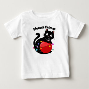 Camiseta De Bebé Meowy Catmas - Gato con adorno de Navidad