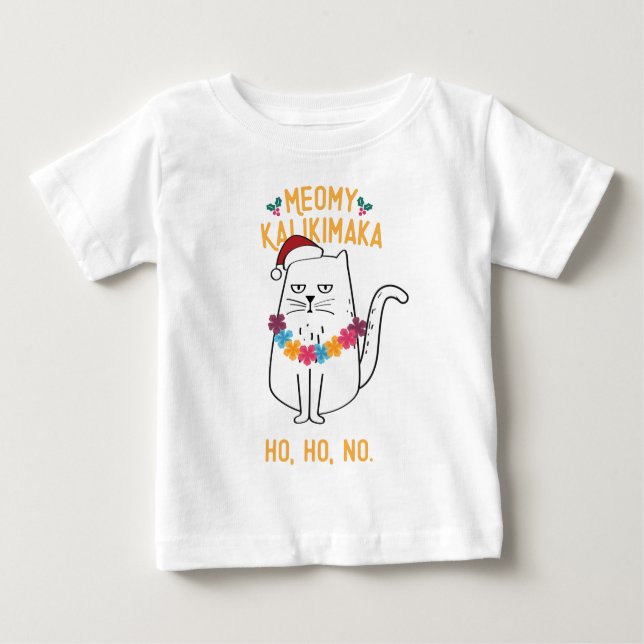 Camiseta De Bebé Meowy Kalikimaka Funny Cat Santa Hat Navidades (Anverso)