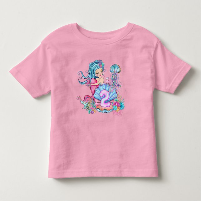 Camiseta De Bebé Mermaid 2º cumpleaños Cambio Editar Texto Personal (Anverso)