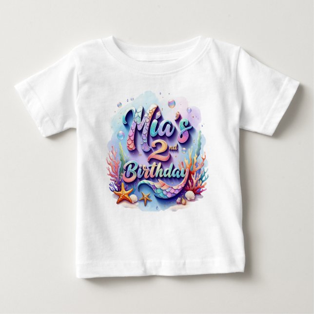 Camiseta De Bebé Mermaid Birthday T-Shirt – Personalized Name & Age (Anverso)
