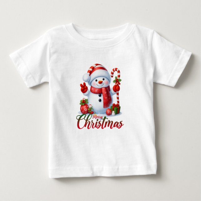 Camiseta De Bebé Merry Christmas Cute Snowman Illustration Tee (Anverso)
