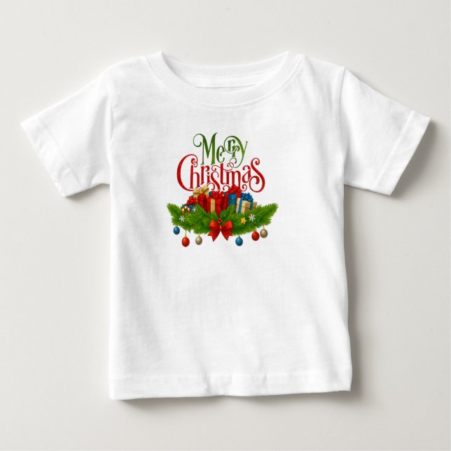 Camiseta De Bebé  Merry Christmas Gifts & Garland Holiday Tee (Anverso)