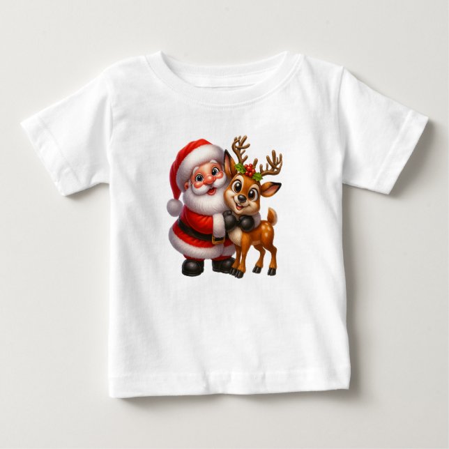 Camiseta De Bebé Merry Christmas Santa and Deer T-shirt (Anverso)