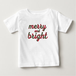 Camiseta De Bebé Merry y Bright - script rojo lindo de tartán verde