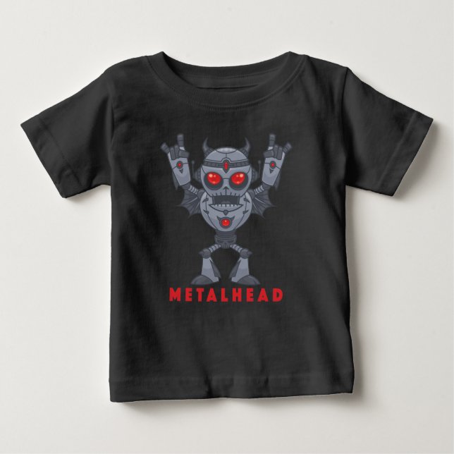 Camiseta De Bebé Metalhead - Heavy Metalizado Robot Devil - Con Tex (Anverso)