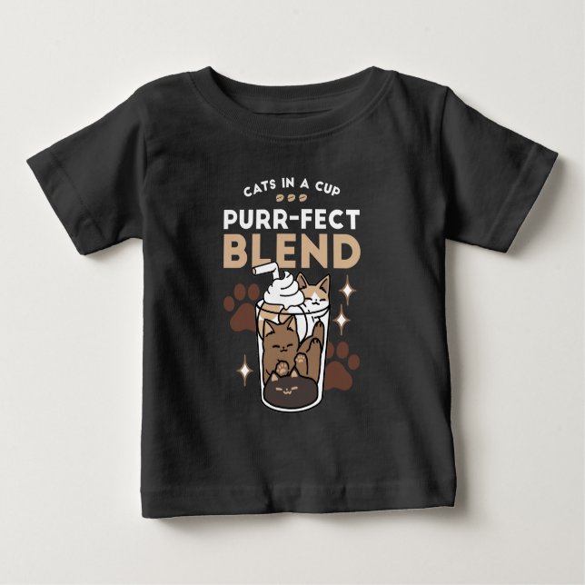 Camiseta De Bebé Mezcla perfecta: diseño de café para gato y café (Anverso)