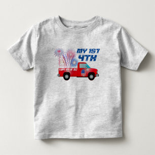 Camiseta De Bebé MI 1° 4 de julio Camión rojo blanco de fuegos arti