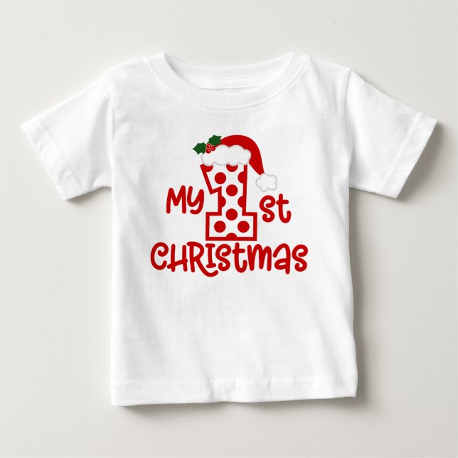 Camiseta De Bebé Mi 1er Navideño Gorro de Santa de lunares modernos (Anverso)