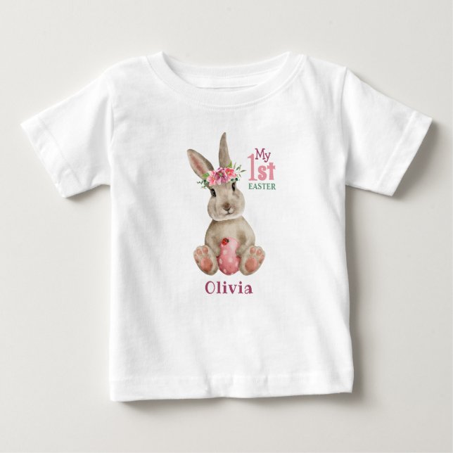 Camiseta De Bebé Mi 1er Pascua - Conejo y huevo pintado (Anverso)