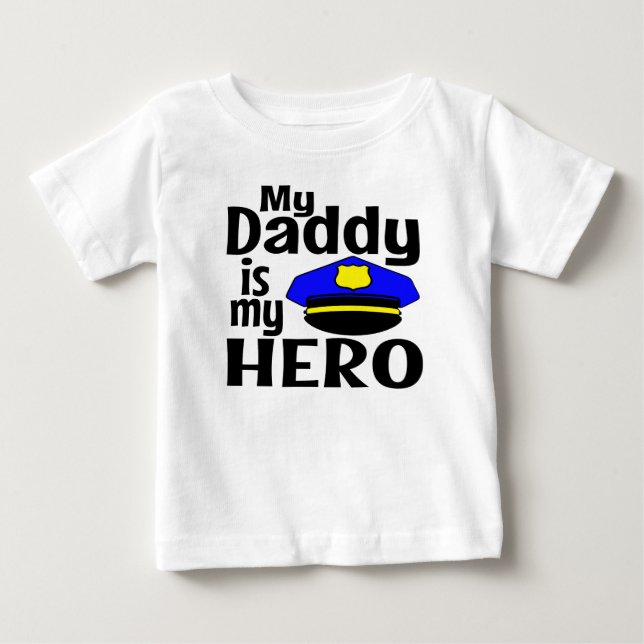 CAMISETA DE BEBÉ MI PAPÁ ES MI HÉROE GORRA DE POLICÍA (Anverso)