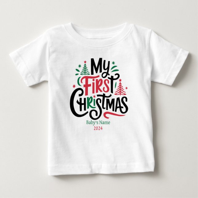 Camiseta De Bebé Mi primer año de nombre personalizado de Navidad (Anverso)