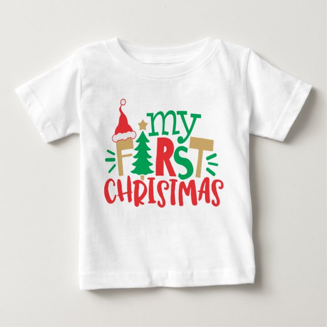 Camiseta De Bebé Mi Primer Árbol de Navidad Sombrero de Santa Rojo  (Anverso)