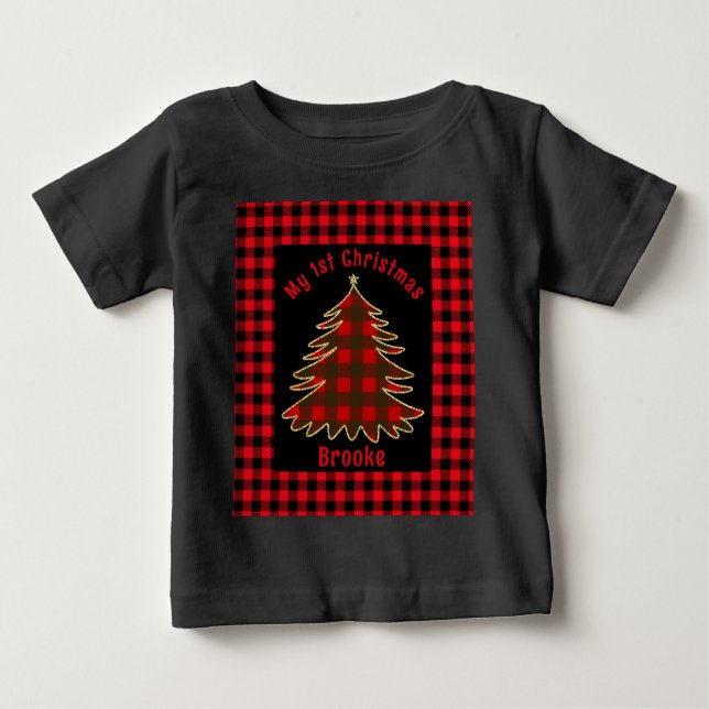 Camiseta De Bebé Mi primer bebé navideño Nombre árbol de navidad pa (Anverso)