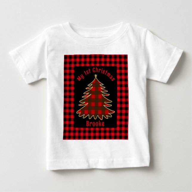 Camiseta De Bebé Mi primer bebé navideño Nombre árbol de navidad pa (Anverso)