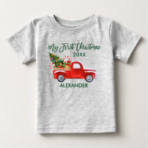 Camiseta De Bebé Mi primer Camión Rojo de Navidad Candy Canes Gray