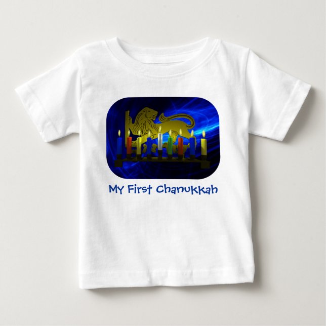 Camiseta De Bebé Mi primer Chanukkah Brass Lion Menorah (Anverso)