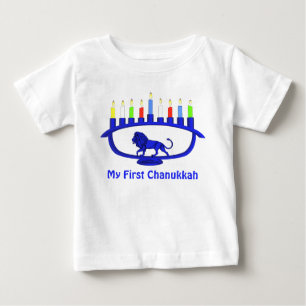 Camiseta De Bebé Mi primer Chanukkah - León azul Menorah