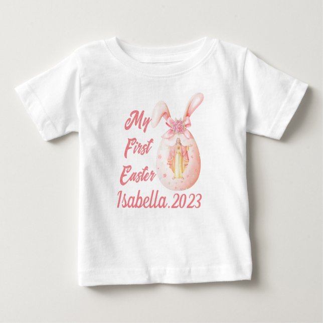 Camiseta De Bebé Mi primer Chica religioso de Pascua Jesús Bunny Eg (Anverso)
