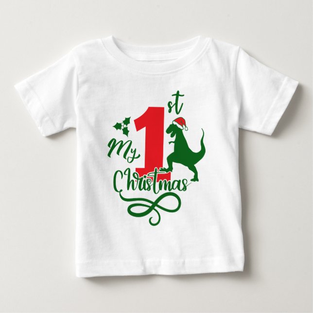 Camiseta De Bebé Mi primer Dino de Dinosaurios Cubiertos de Navidad (Anverso)