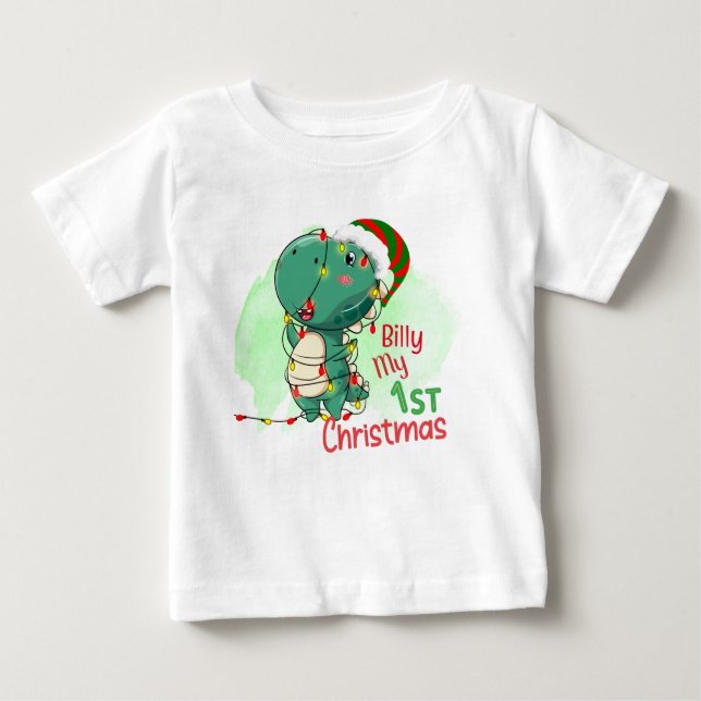 Camiseta De Bebé Mi primer dinosaurio bebé de Navidad (Anverso)