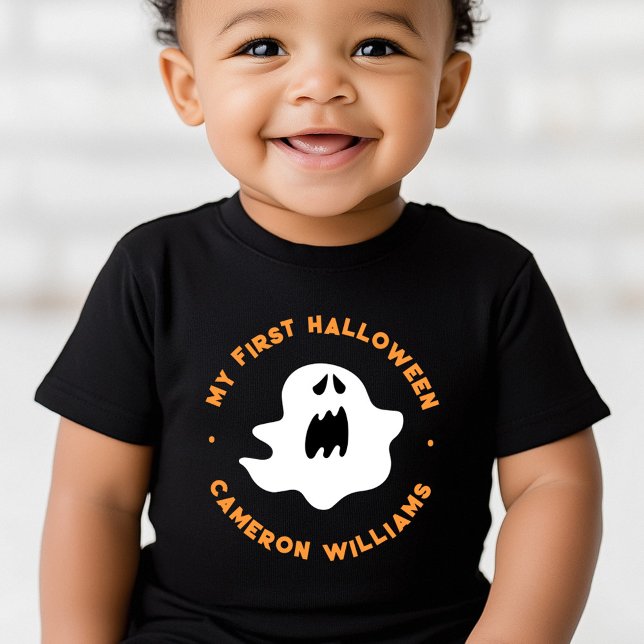 Camiseta De Bebé Mi primer fantasma personalizado adorable de Hallo (My first Halloween cute spooky cartoon ghost Baby T-Shirt)