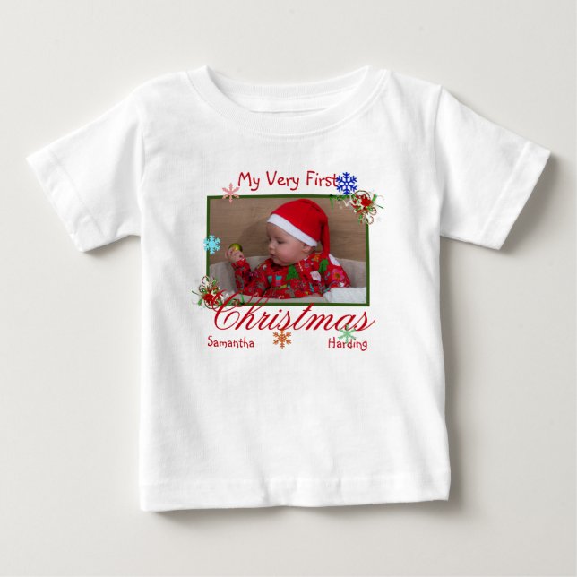 Camiseta De Bebé Mi primer foto de Navidad personalizada (Anverso)