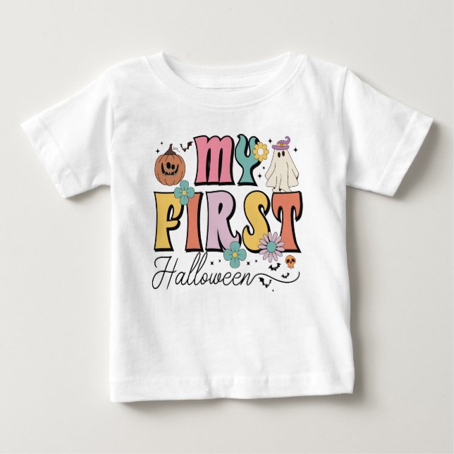 Camiseta De Bebé Mi primer Ghost Groovy de calabaza de Halloween (Anverso)