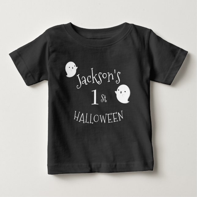 Camiseta De Bebé Mi primer Halloween blanco y negro personalizado (Anverso)