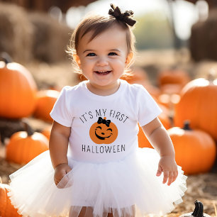 Camiseta De Bebé Mi Primer Halloween Lazo Calabaza Niña