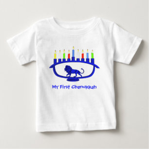 Camiseta De Bebé Mi primer león azul de Chanukkah Menorah