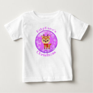 Camiseta De Bebé Mi Primer Navidad con Nombre Reno Lindo Púrpura
