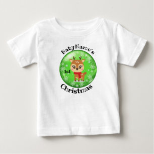 Camiseta De Bebé Mi primer Navidad con nombre reno lindo verde