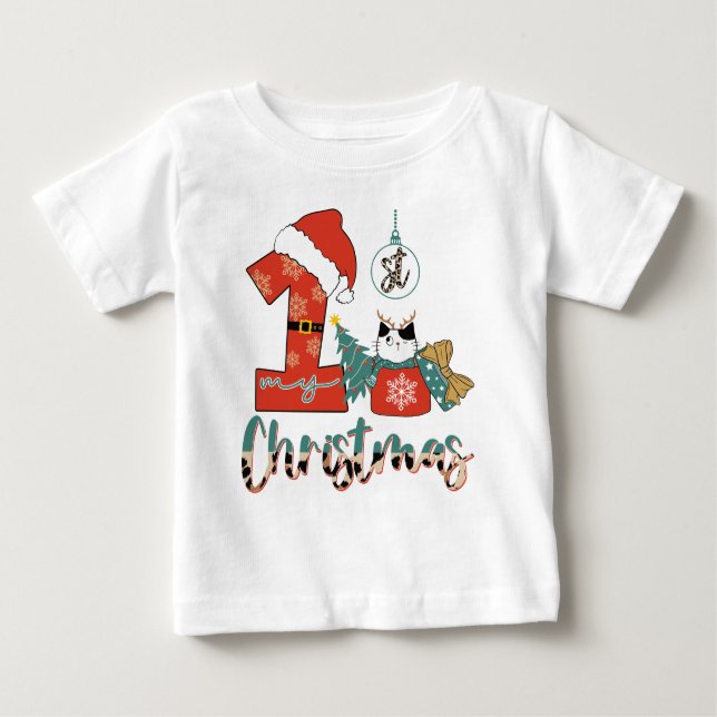 Camiseta De Bebé Mi Primer Navidad Gatito Lindo (Anverso)