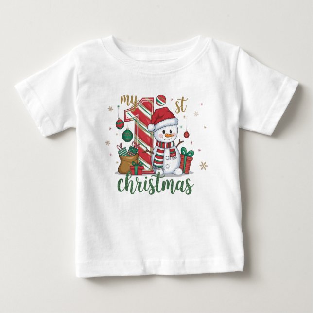 Camiseta De Bebé Mi Primer Navidad Muñeco de Nieve Lindo (Anverso)