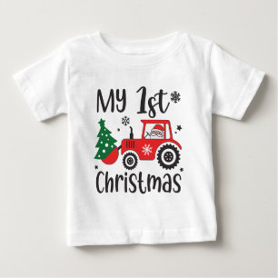 Camiseta De Bebé Mi Primer Navidad Tractor Lindo Santa Granja