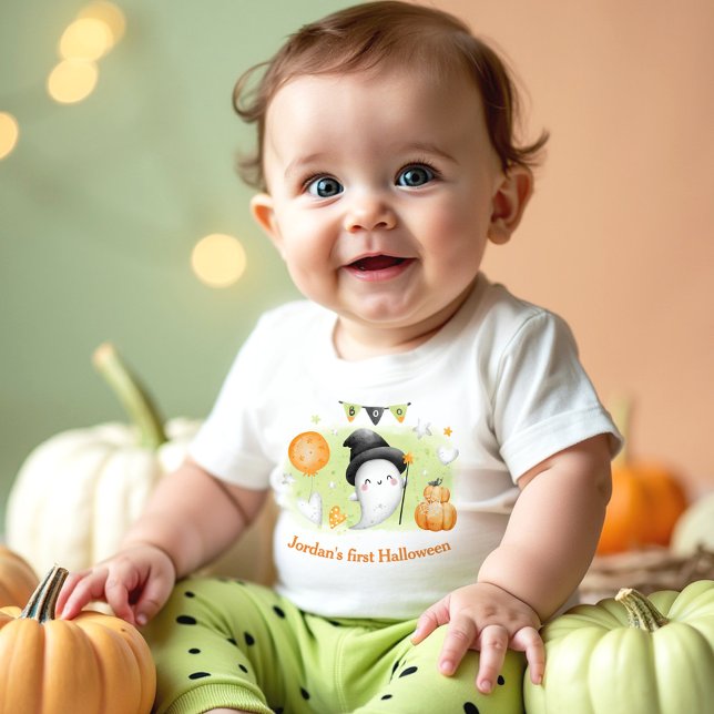 Camiseta De Bebé Mi primer nombre de Halloween Fantasma Lindo (My first Halloween Name Cute Ghost Baby T-Shirt)
