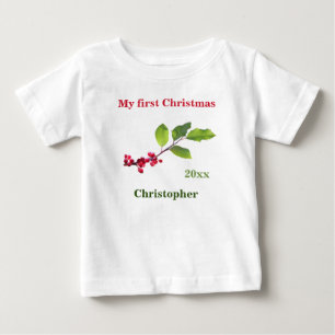 Camiseta De Bebé Mi primer nombre de Navidad, fecha de la berry hol