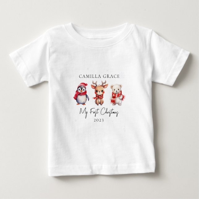Camiseta De Bebé Mi primer nombre de Navidades de los animales de l (Anverso)