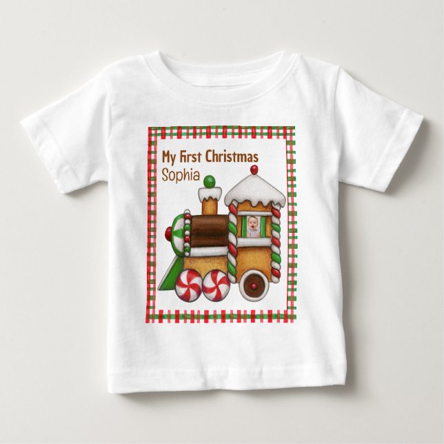 Camiseta De Bebé Mi primer nombre navideño de costumbre tren lindo (Anverso)