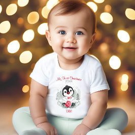 Camiseta De Bebé Mi primer nombre personal pingüino de Navidad