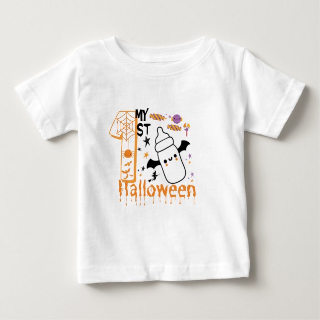 Camiseta De Bebé mi primer personalizado de bebé de halloween (Anverso)