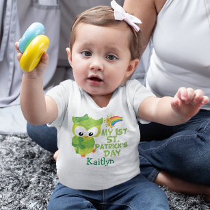 Camiseta De Bebé Mi primer Personalizado de Lechuza Verde del Día d