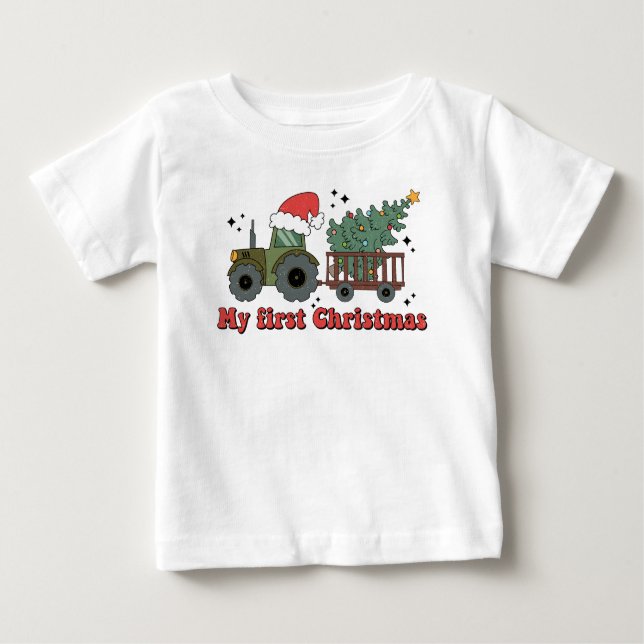 Camiseta De Bebé Mi primer Tractor de Granja Cuta de Navidad (Anverso)