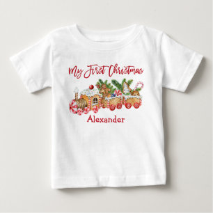 Camiseta De Bebé Mi Primer Tren de Jengibre Navideño Caramelo Rojo