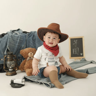 Camiseta De Bebé Mi Primer Vaquero de Rodeo Cumpleaños 1 Azul Bebé