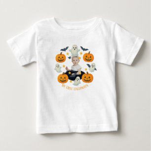 Camiseta De Bebé Mi primera Halloween   Calabaza y guirnalda